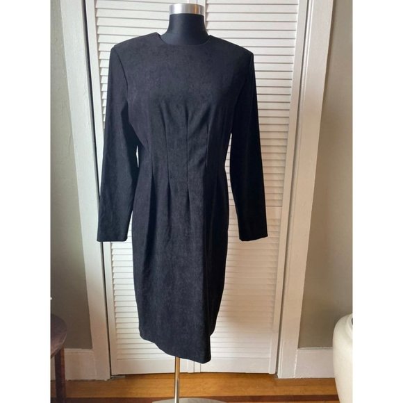 Vintage 1980s Suede-Look Long Sleeve Dress Shoulder Pads 10 - Picture 4 of 12